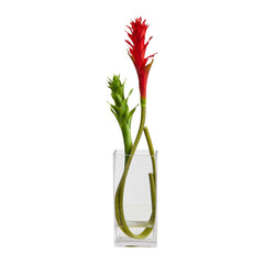 20” Mini Star Bromeliad Artificial Arrangement in Glass Vase - Ornate Home