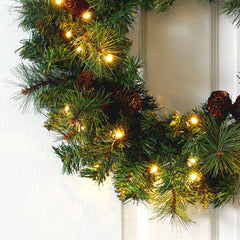 20” Mixed Pine and Pinecone Artificial Christmas Wreath with 35 Clear LED Lights - Ornate Home