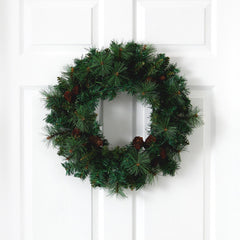 20” Mixed Pine and Pinecone Artificial Christmas Wreath with 35 Clear LED Lights - Ornate Home