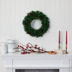 20” Mixed Pine and Pinecone Artificial Christmas Wreath with 35 Clear LED Lights - Ornate Home