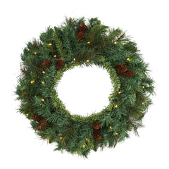 20” Mixed Pine and Pinecone Artificial Christmas Wreath with 35 Clear LED Lights - Ornate Home