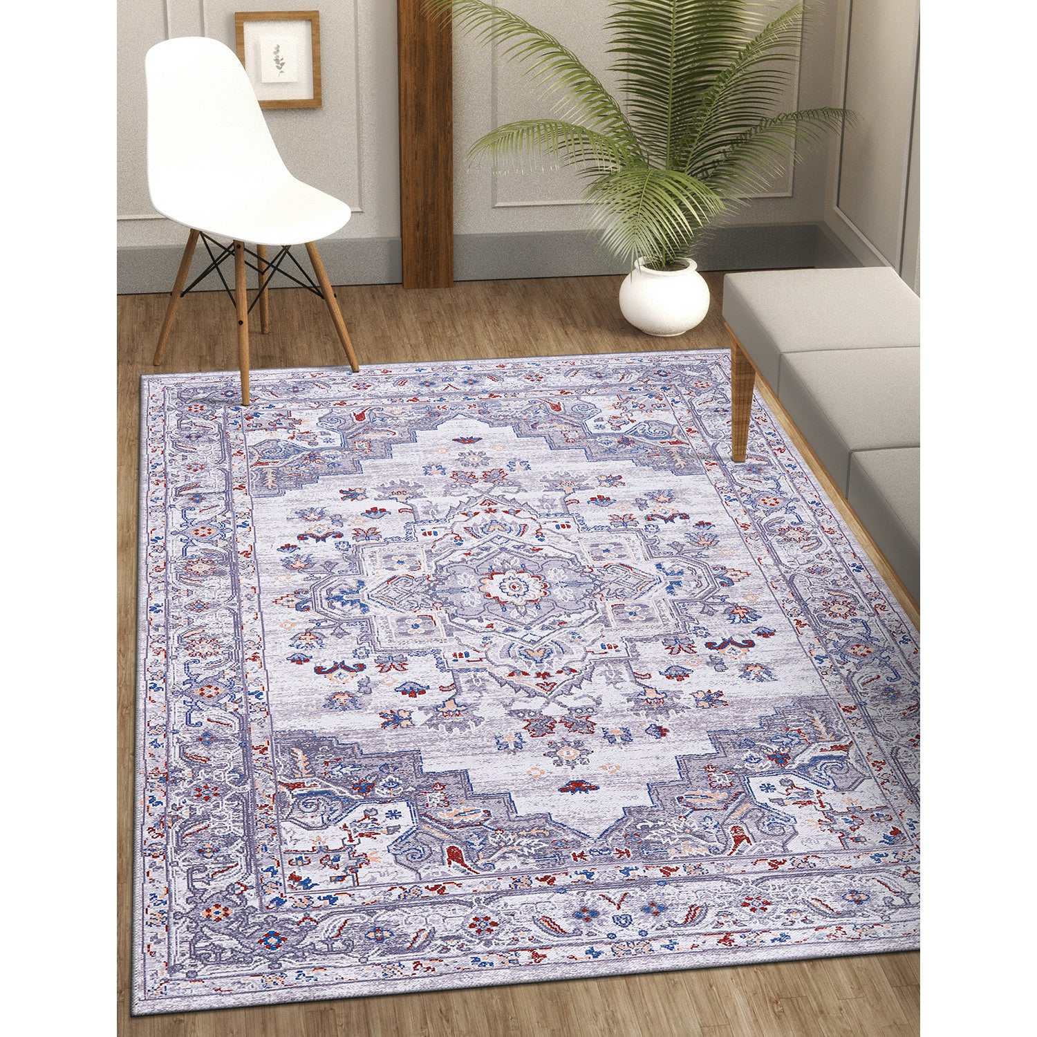 Rain Gray Distressed Vintage NonSlip Indoor Area Rugs - Ornate Home