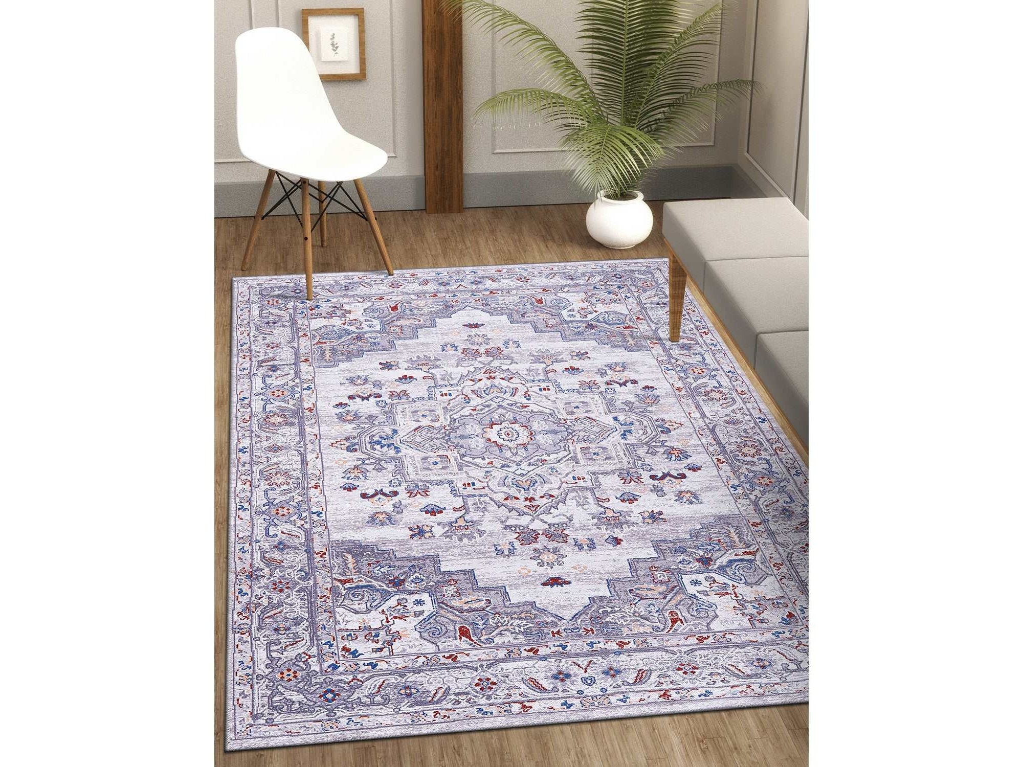 Rain Gray Distressed Vintage NonSlip Indoor Area Rugs - Ornate Home