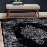 Rain Black Distressed Vintage NonSlip Indoor Area Rugs - Ornate Home