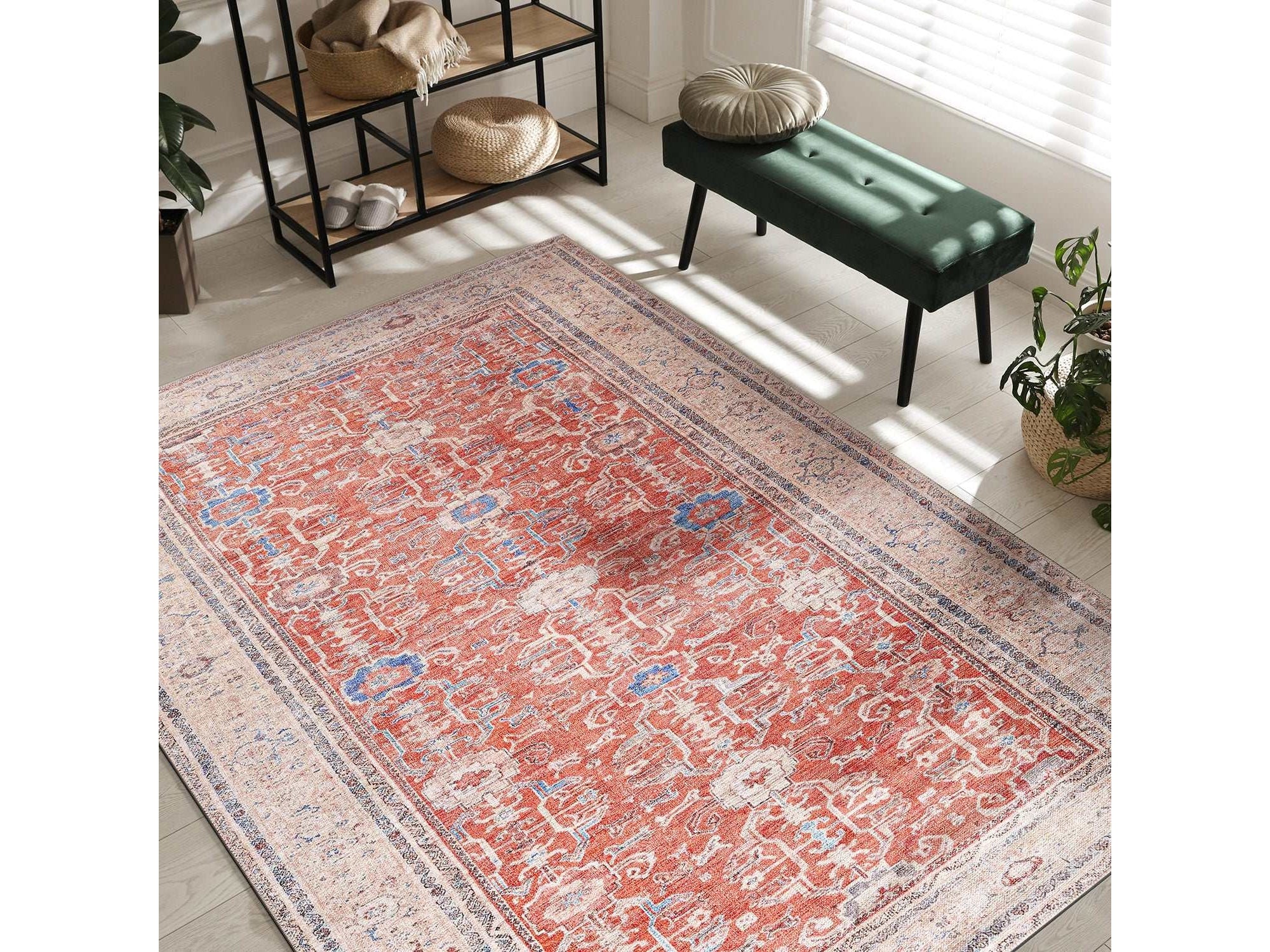 Rain Orange Distressed Vintage Non-Slip Indoor Area Rugs - Ornate Home