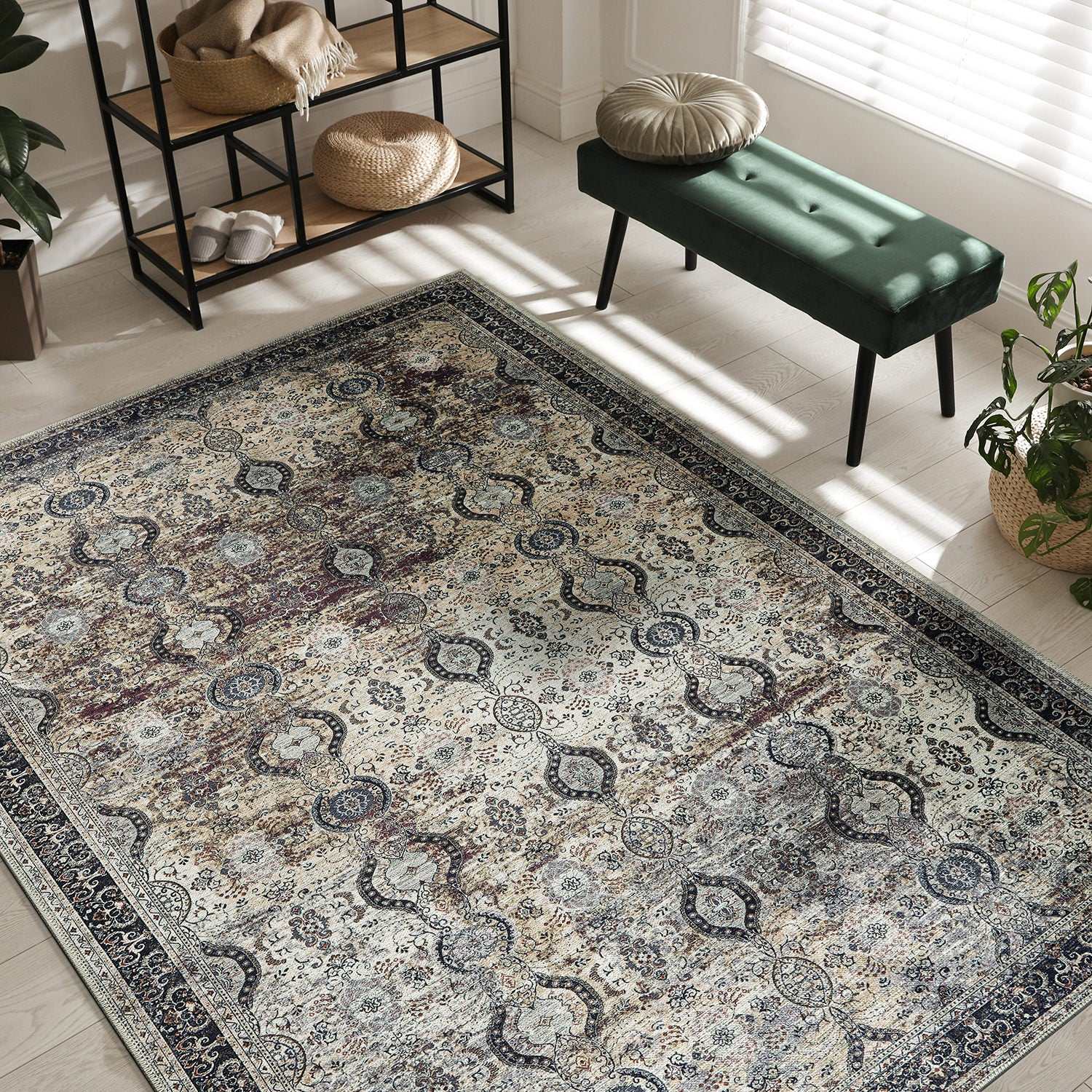 Rain Olive Distressed Vintage NonSlip Indoor Area Rugs - Ornate Home