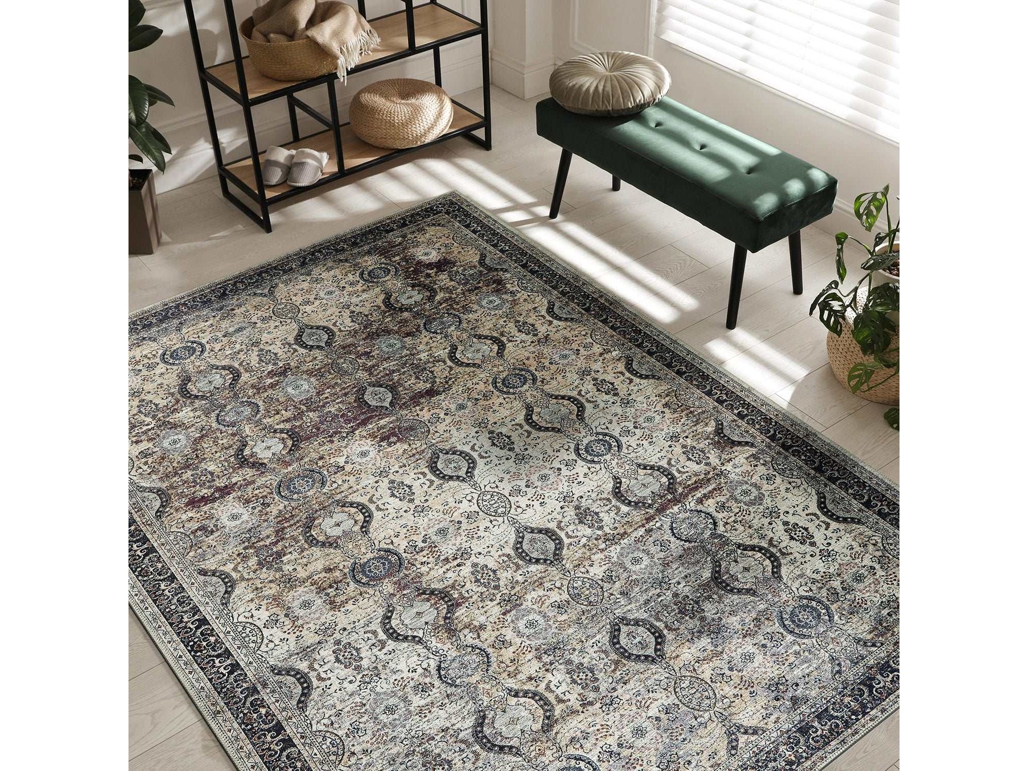 Rain Olive Distressed Vintage NonSlip Indoor Area Rugs - Ornate Home