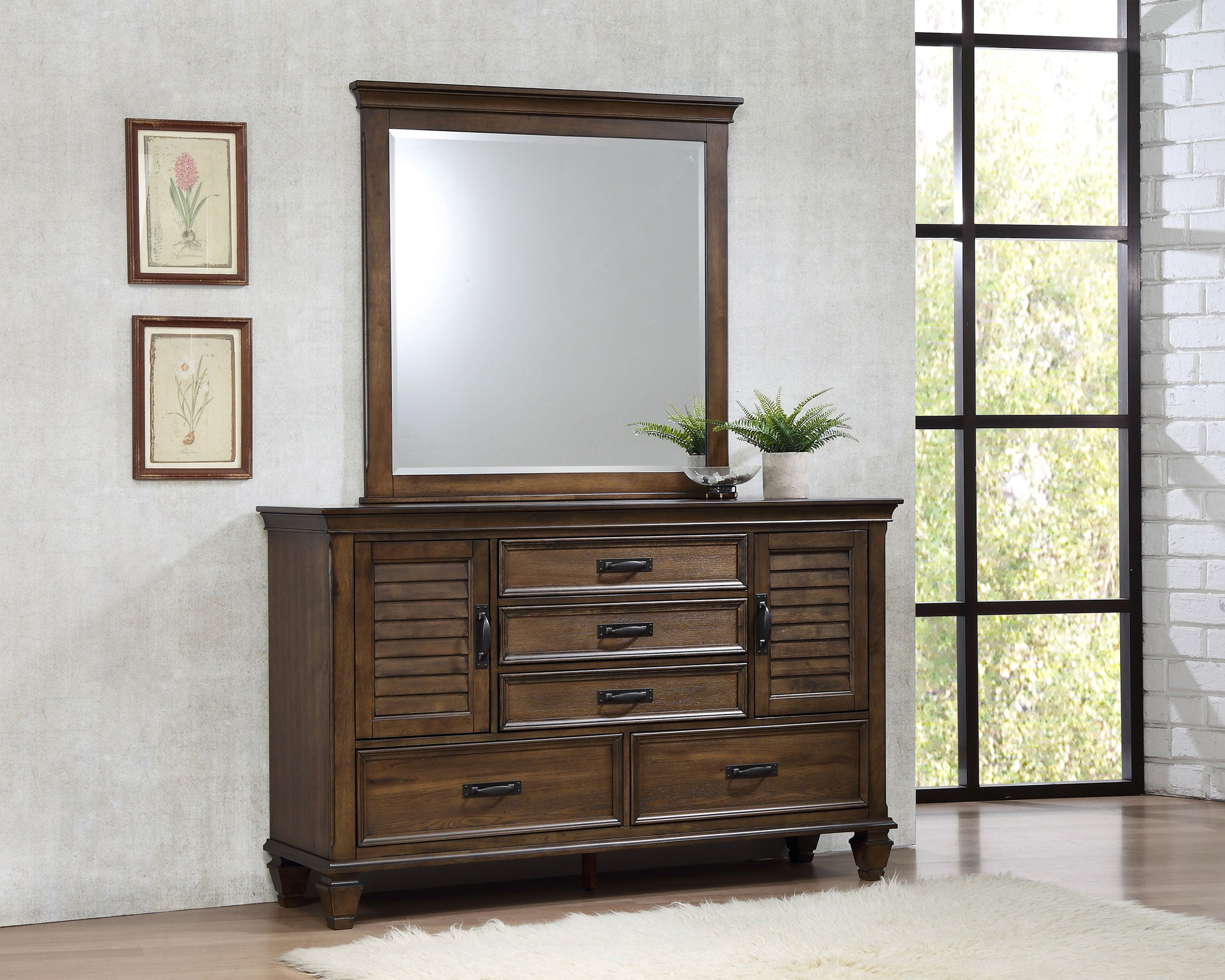 Franco Burnished Oak Dresser and Mirror - Ornate Home