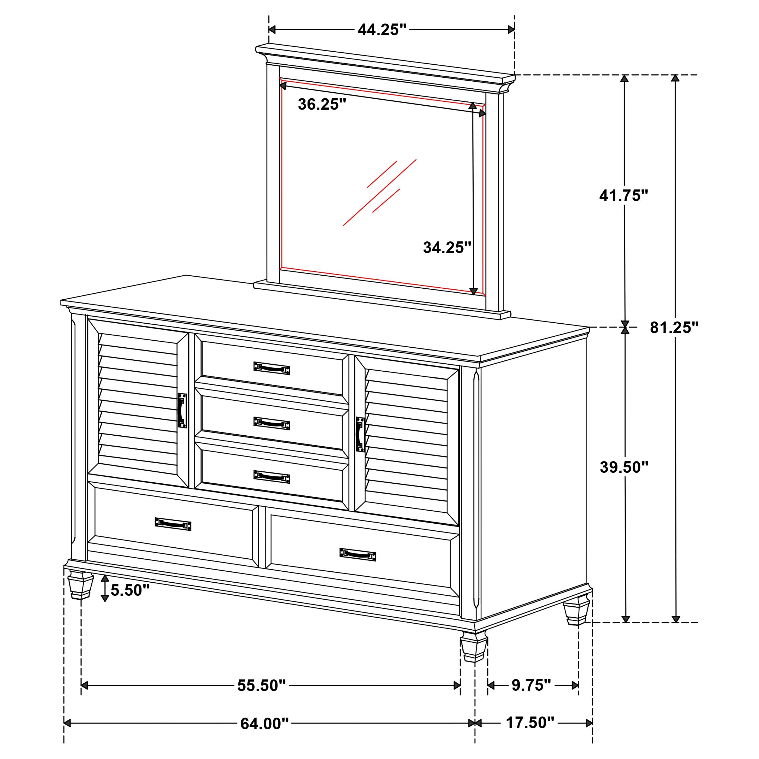 Franco Burnished Oak Dresser and Mirror - Ornate Home