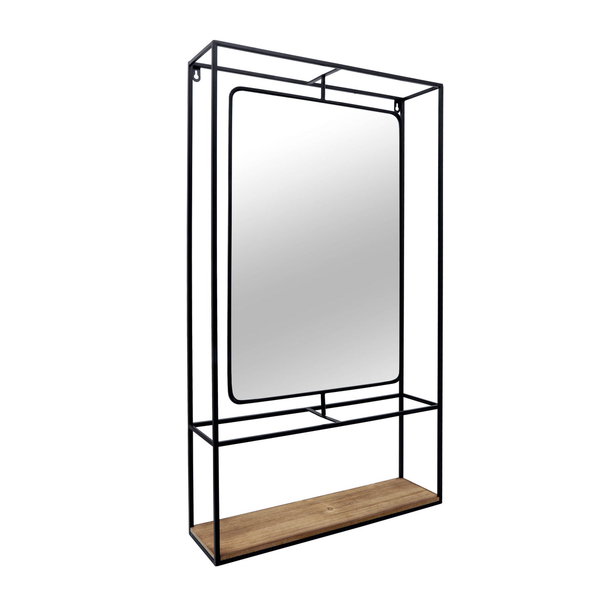 Foresta Black/Brown Large Metal and Wood Wall Shelf with Mirror
