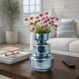 Piru Blue/Silver Small Stacked Cylinder Glass Vase