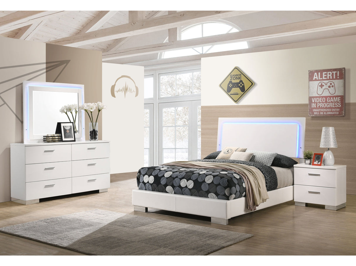 Felicity White High Gloss 4-piece Full Bedroom Set with LED Bed & Mirror - Ornate Home