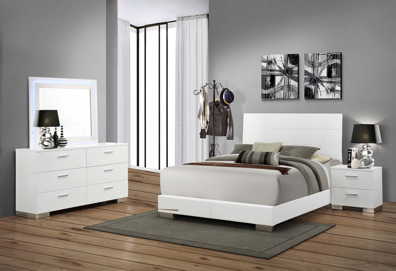 Felicity White High Gloss 4-piece Eastern King Bedroom Set with LED Mirror - Ornate Home