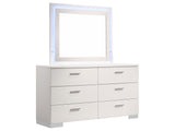 Felicity White High Gloss 6-drawer Dresser with LED Mirror - Ornate Home