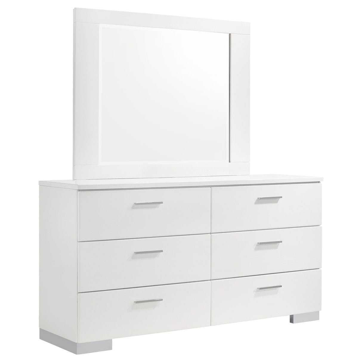 Felicity White High Gloss 6-drawer Wood Dresser with Mirror - Ornate Home