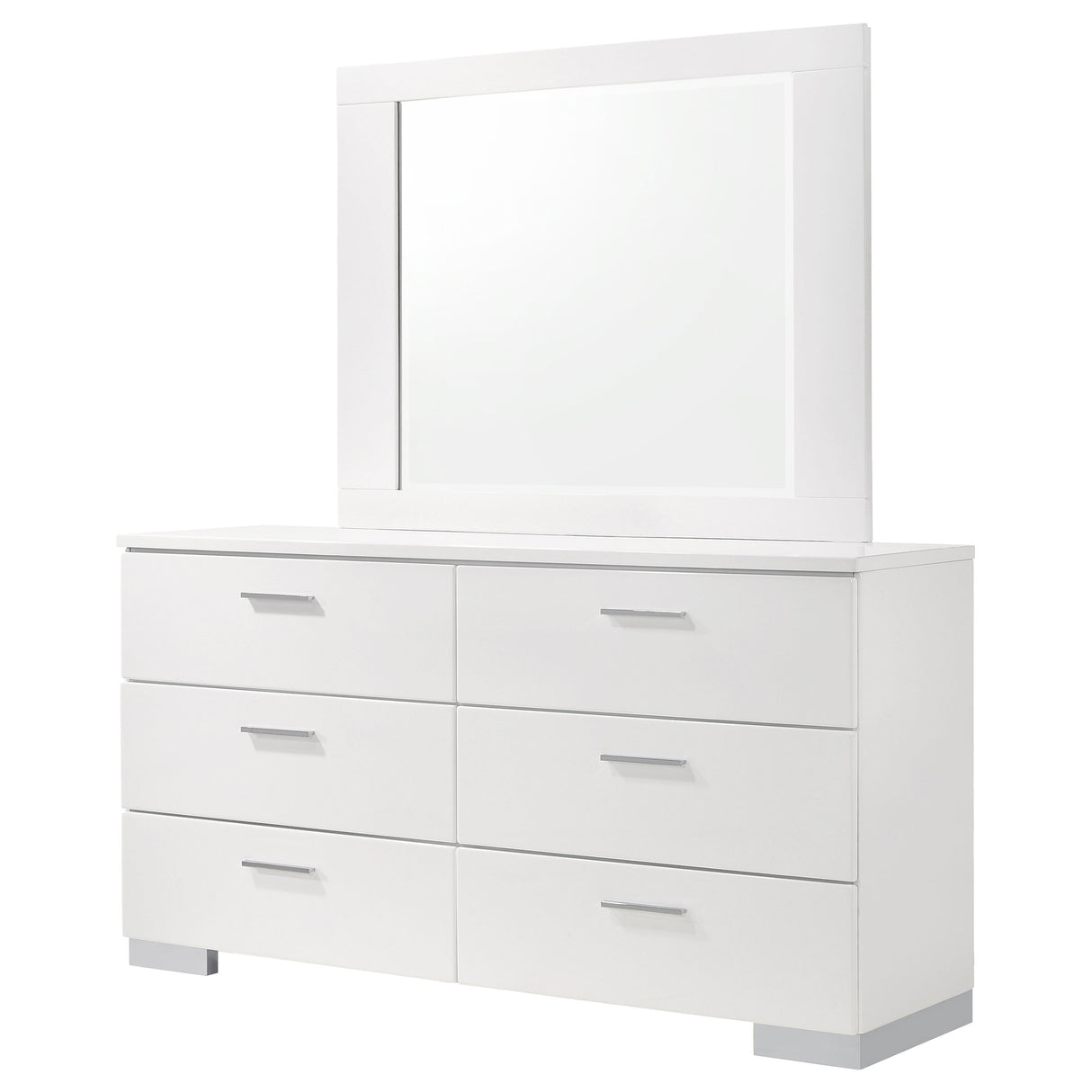 Felicity White High Gloss 6-drawer Wood Dresser with Mirror - Ornate Home