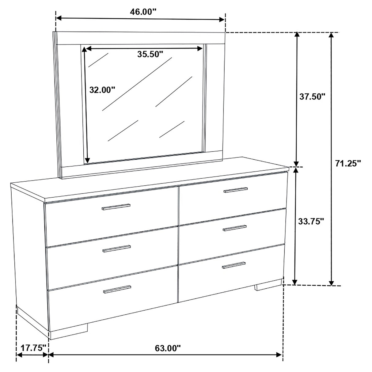 Felicity White High Gloss 6-drawer Wood Dresser with Mirror - Ornate Home