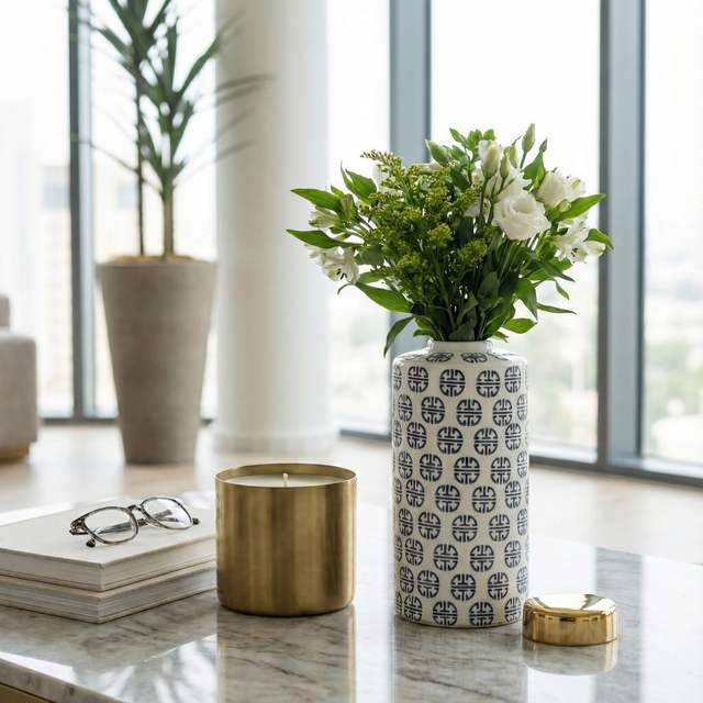 Glen Oaks Navy/White Ceramic Modern Ginger Jar
