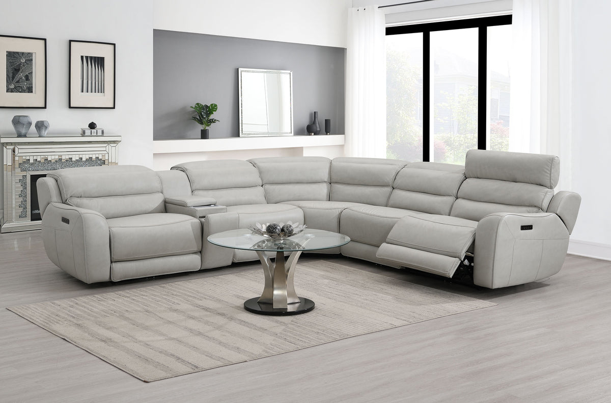 Draper Smoke Leatherette 6-Pc Dual Power Reclining Sectional with 2 Power Recliners