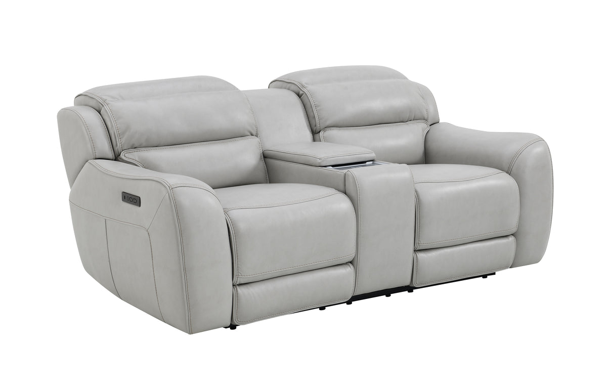 Draper Smoke Leatherette Dual Power Reclining Loveseat with Console
