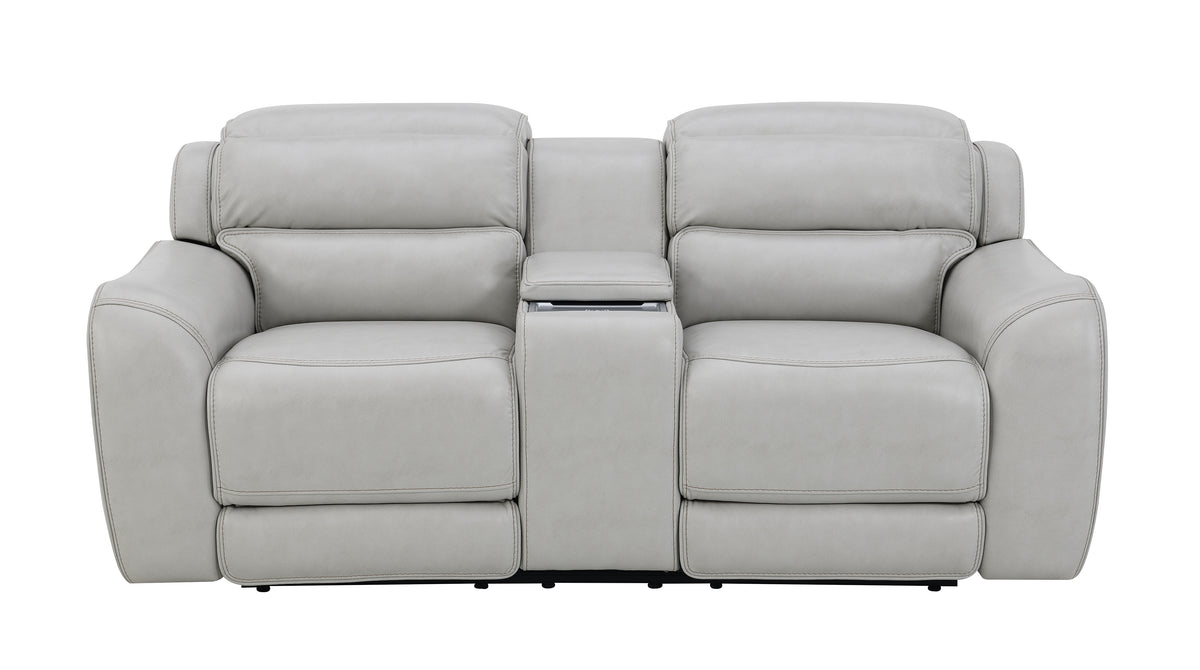 Draper Smoke Leatherette Dual Power Reclining Loveseat with Console