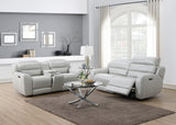 Draper Smoke Leatherette Dual Power Reclining Sofa & Loveseat