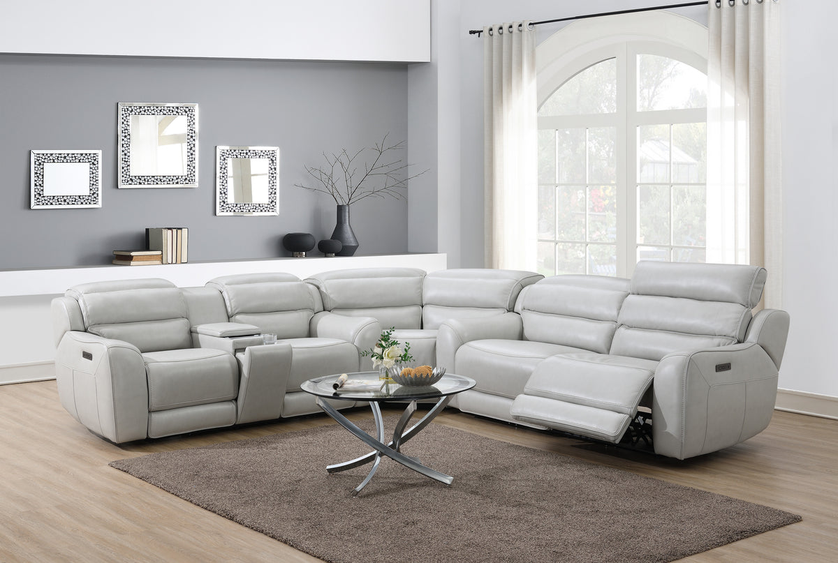 Draper Smoke Leatherette 6-Pc Dual Power Reclining Sectional with 2 Power Recliners