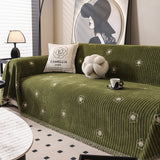 Chenille Camellia Floral Sofa Throw Cover Couch Blanket with Striped Jacquard