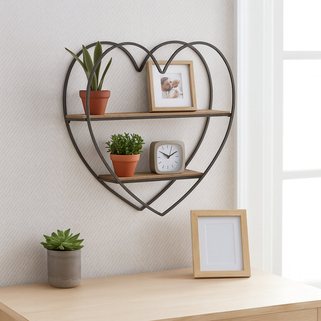Dana Natural/Black 2 Tier Heart Wall Shelf