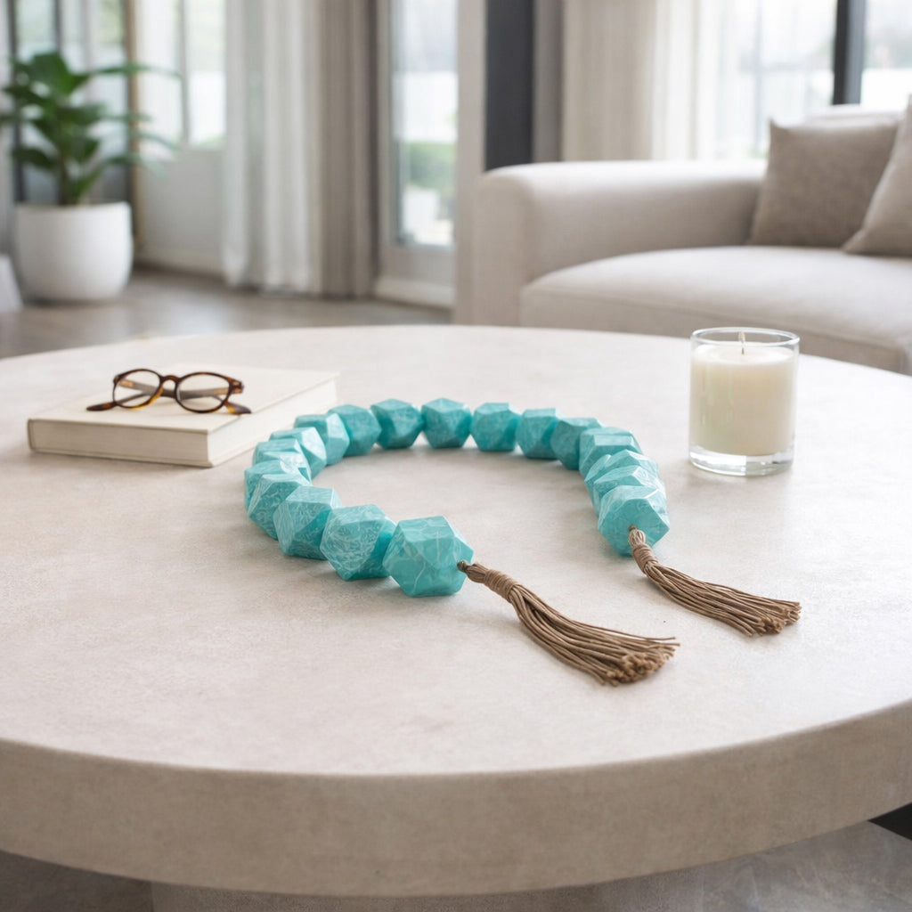 Bayview Blue Geo Carved Bead Garland