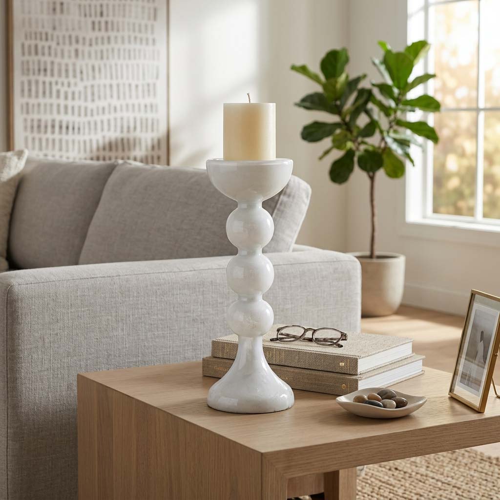 Heber White/Clear Medium Enamel Glass Bubbly Candle Holder