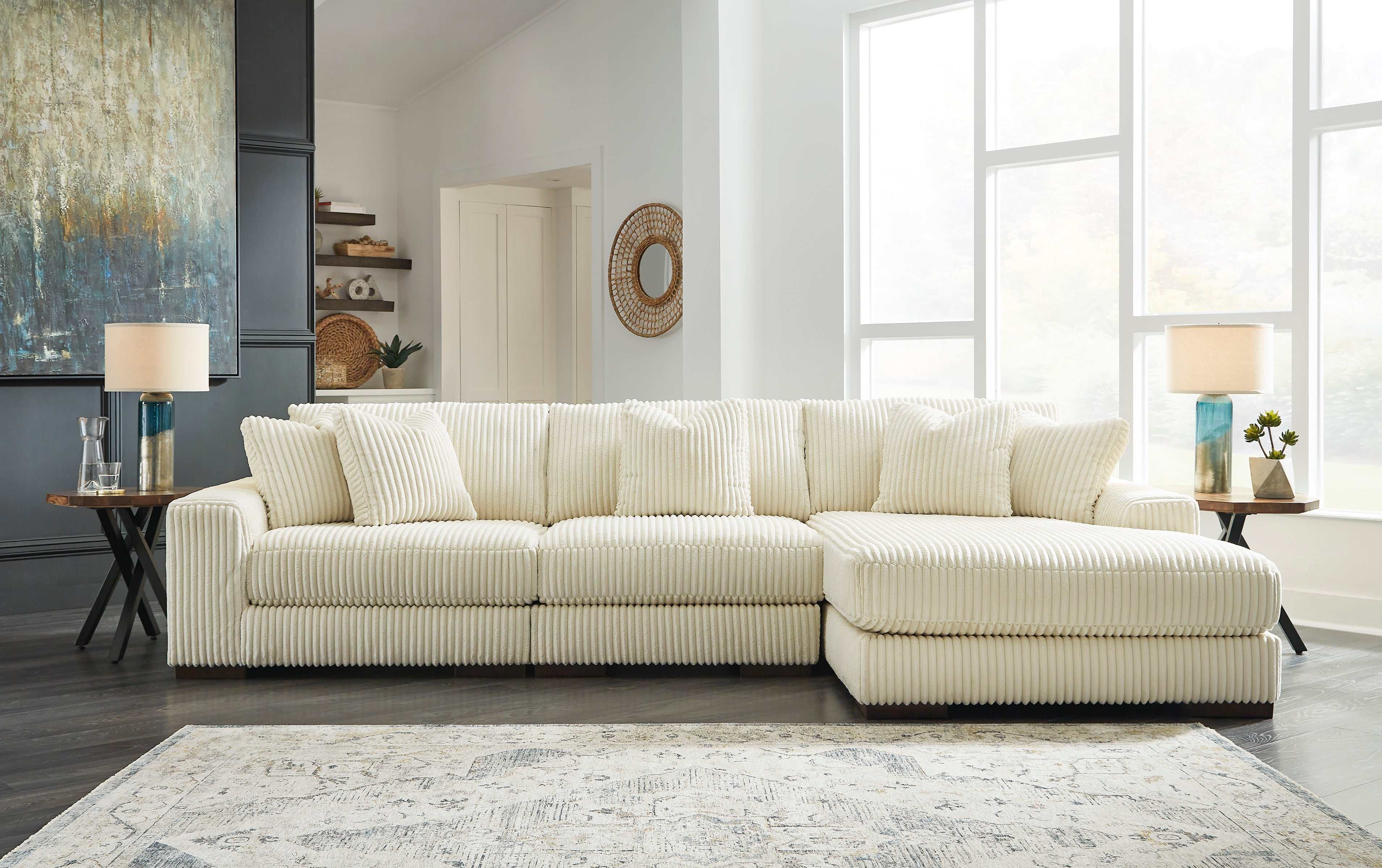 Lindyn Ivory 3pc RAF Chaise Sectional - Ornate Home