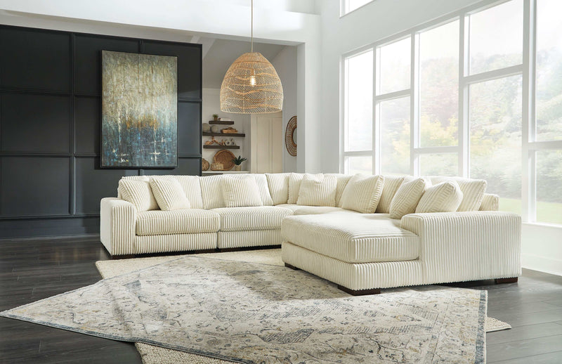 (Online Special Price) Lindyn Ivory 5pc RAF Chaise Sectional - Ornate Home
