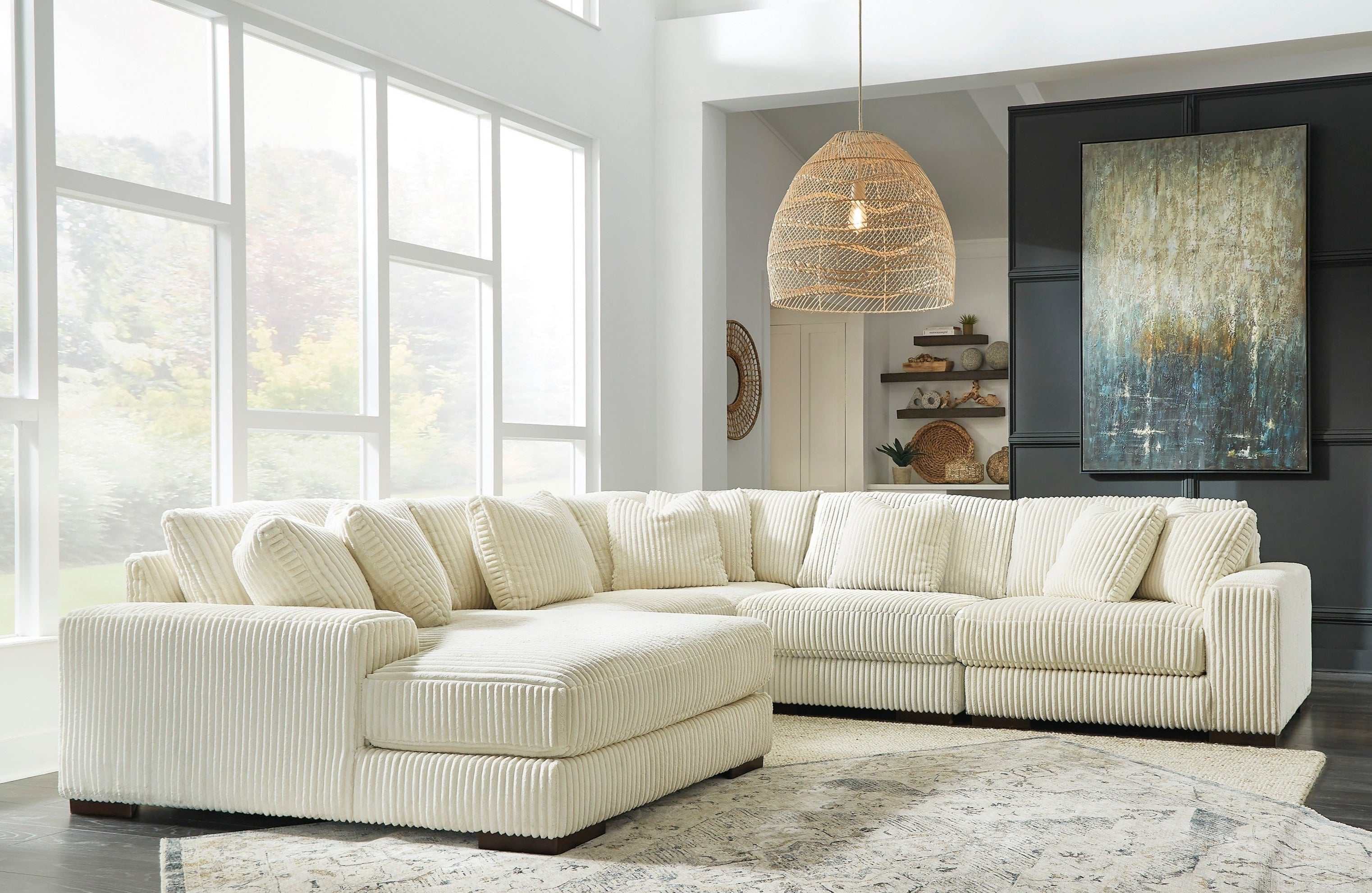 Lindyn Ivory 5pc LAF Chaise Sectional - Ornate Home