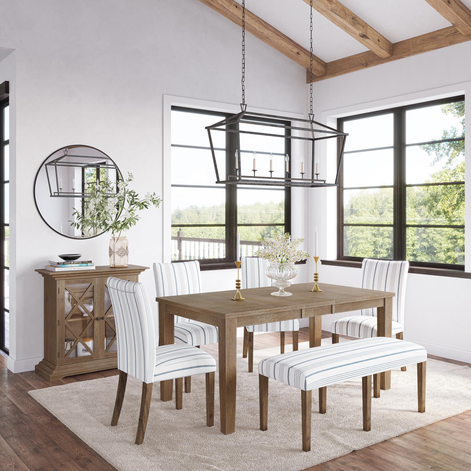 Eastern Tides Bisque Ext Dining Table w/ 4 Uph Chairs, Bench