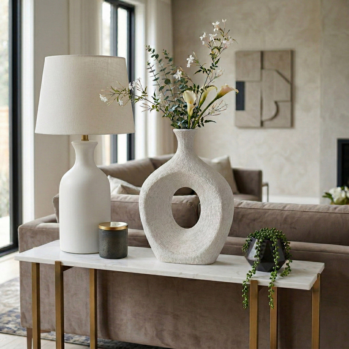Alray White Beaded Oval Cut Out Vase