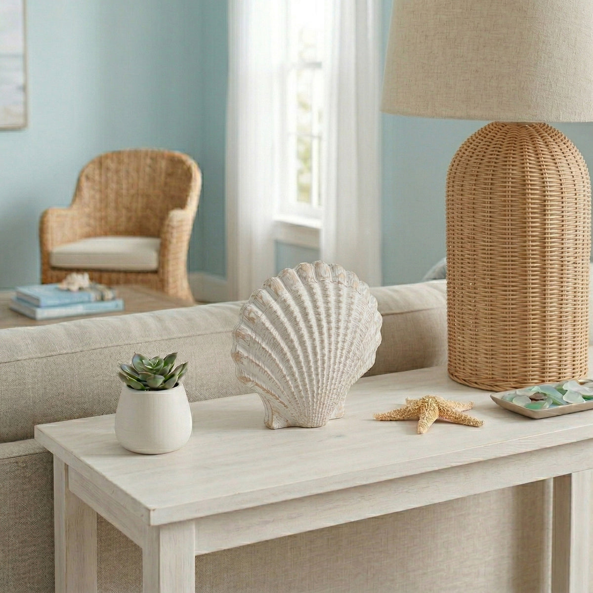 Essexrun White Sea Scallop Shell Woven Pattern
