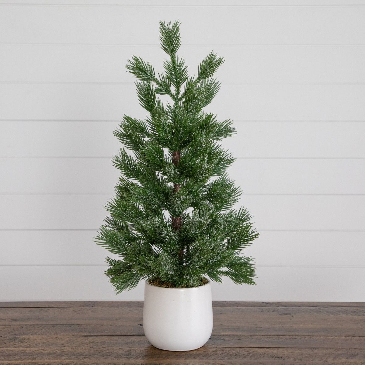 22” Artificial Frosted Christmas Tree in White Ceramic Planter
