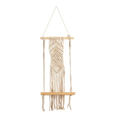 22” Boho Chic Wood Macrame Shelf with Diamond Weave - Ornate Home