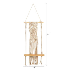 22” Boho Chic Wood Macrame Shelf with Diamond Weave - Ornate Home