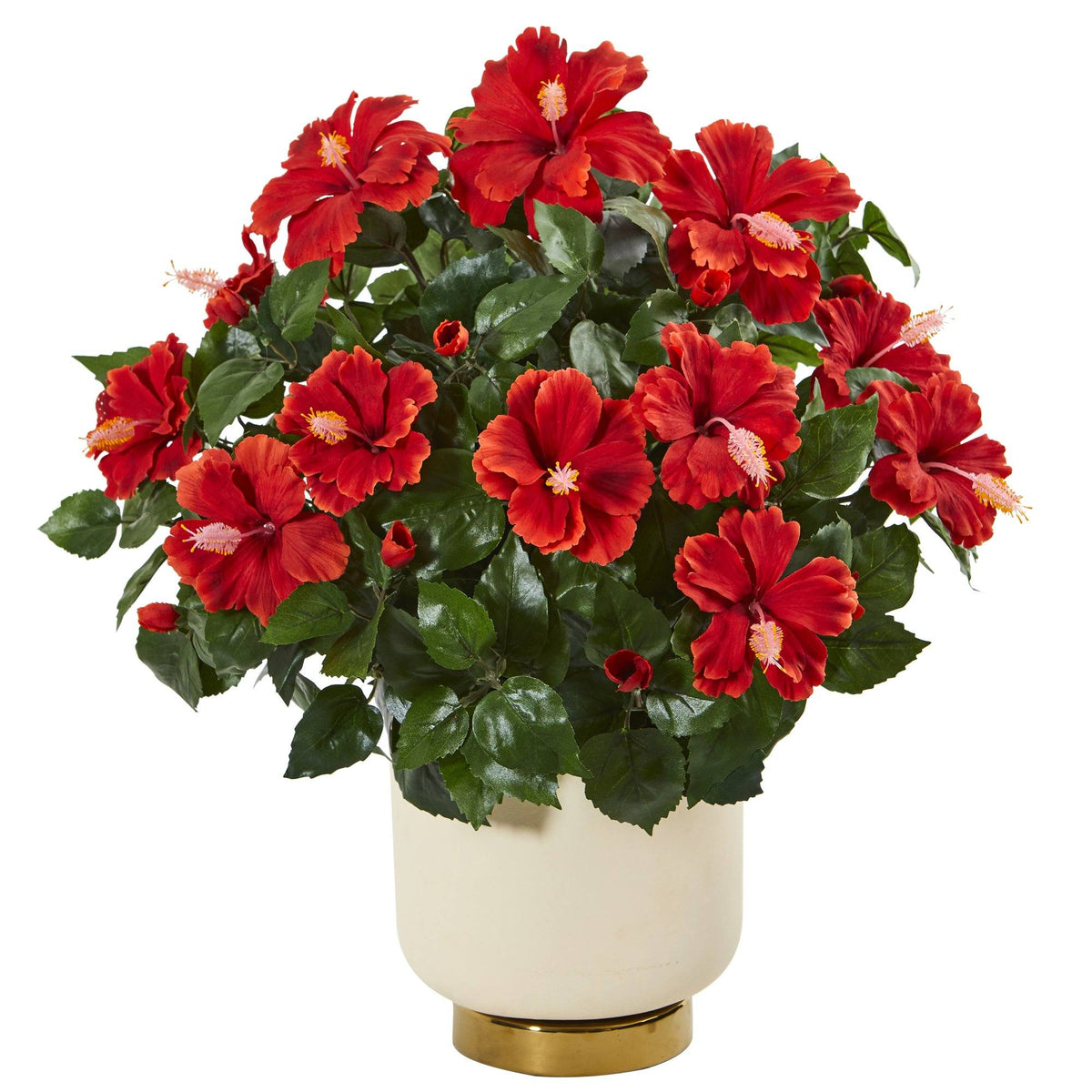 22” Hibiscus Artificial Plant in White Bowl