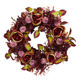 22” Mixed Fall Rose and Hydrangea Autumn Artificial Wreath