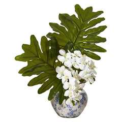 22” Phalaenopsis Orchid and Philo Leaf Arrangement in Vase - Ornate Home