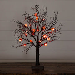22" Pre-Lit Artificial Halloween Brown Twig Tree with 12 Orange LED Pumpkin Shaped Lights - Ornate Home