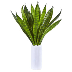 22” Sansevieria Artificial Plant in White Vase - Ornate Home