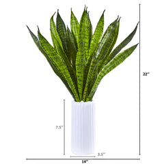 22” Sansevieria Artificial Plant in White Vase - Ornate Home