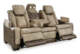 Next-Gen DuraPella Sand Power Reclining Sofa w/ Drop-Down Table - Ornate Home