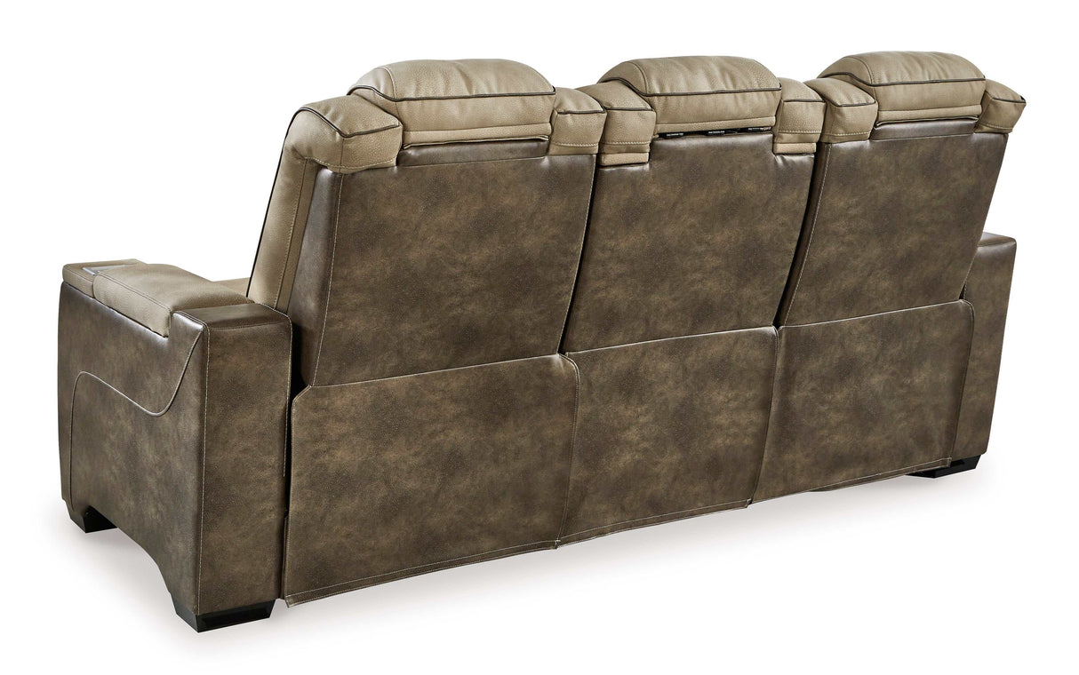 Next-Gen DuraPella Sand Power Reclining Sofa w/ Drop-Down Table - Ornate Home