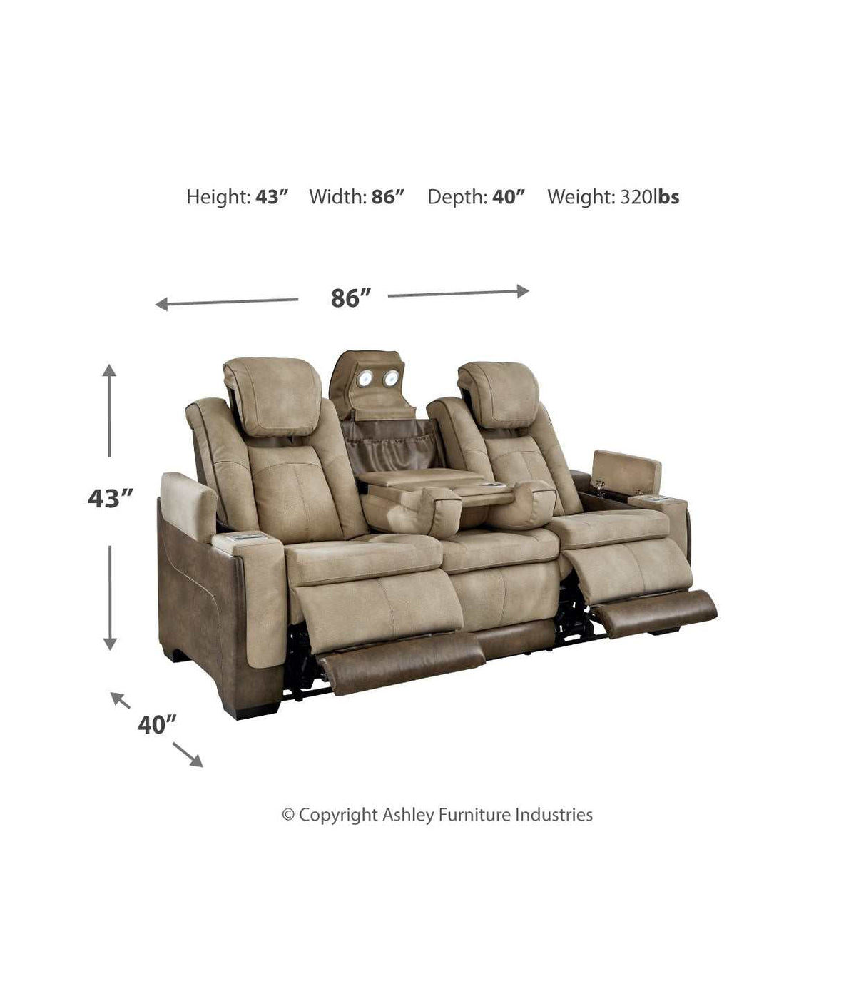 Next-Gen DuraPella Sand Power Reclining Sofa w/ Drop-Down Table - Ornate Home