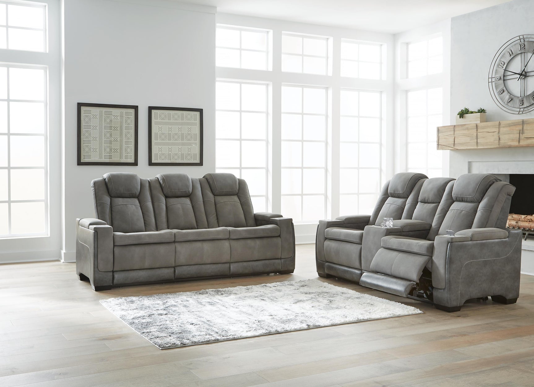 Next-Gen Durapella Slate Power Reclining Sofa and Loveseat (Online Special Price)